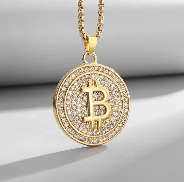 (Nr.64) Iced-Out Bitcoin Halskette 56cm