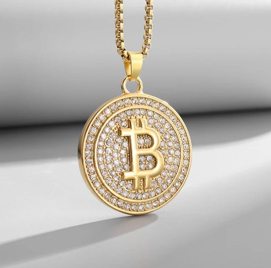 (Nr.64) Iced-Out Bitcoin Halskette 56cm