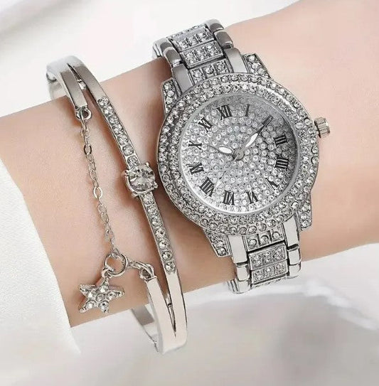 (Nr.95) Iced-Out Damen-Set (Uhr+Armband)