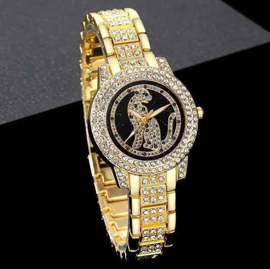 (Nr.12) Iced-Out Jaguar Uhr in Gold