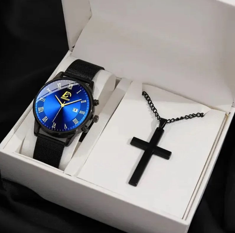 (AV) Herren-Set (Uhr + Kreuz Halskette)