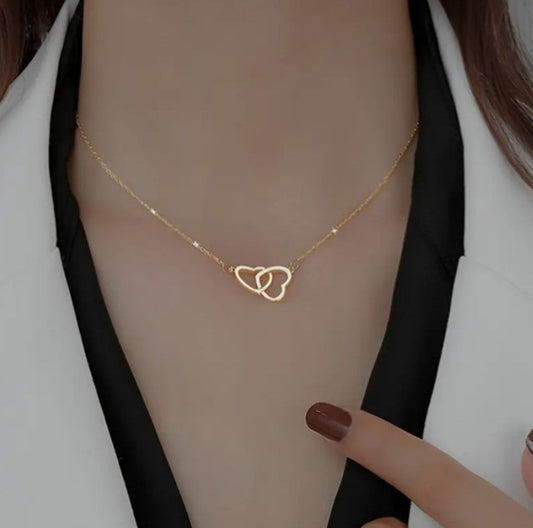 (Nr.36) Doppel-Herz Damen Halskette in Gold