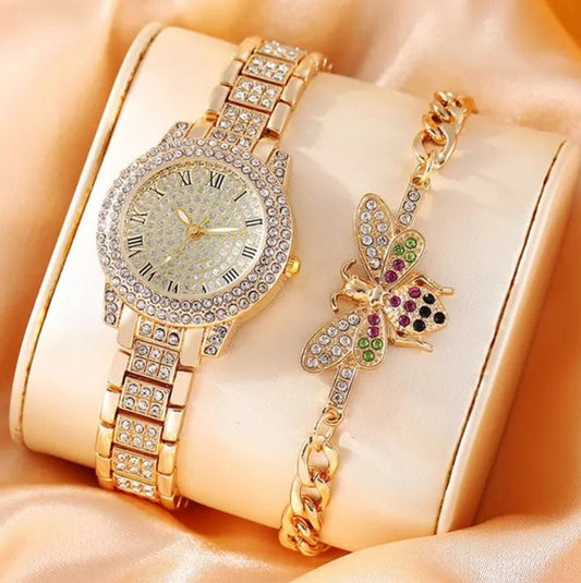 (Nr.95) Iced-Out Damen-Set (Uhr+20cm Armband)